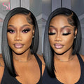 Straight Short Bob Human Hair Wigs for Black Women Lace Part Brazilian Hair Wigs Remy Hair Middle Part Side For Brown Women