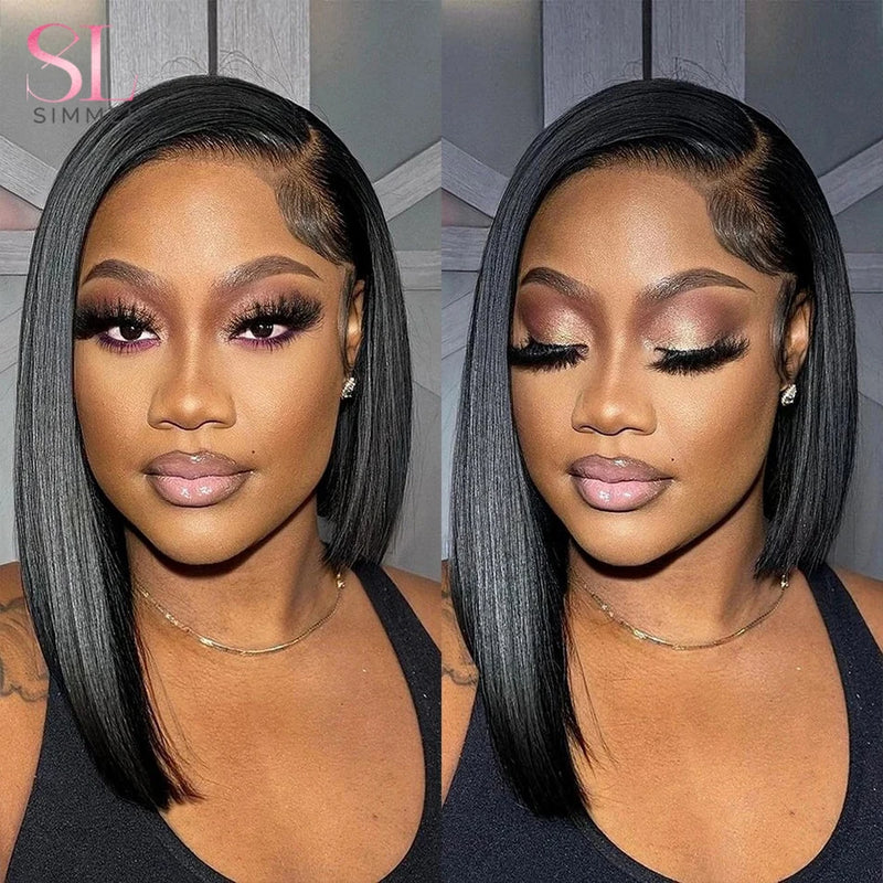 Straight Short Bob Human Hair Wigs for Black Women Lace Part Brazilian Hair Wigs Remy Hair Middle Part Side For Brown Women