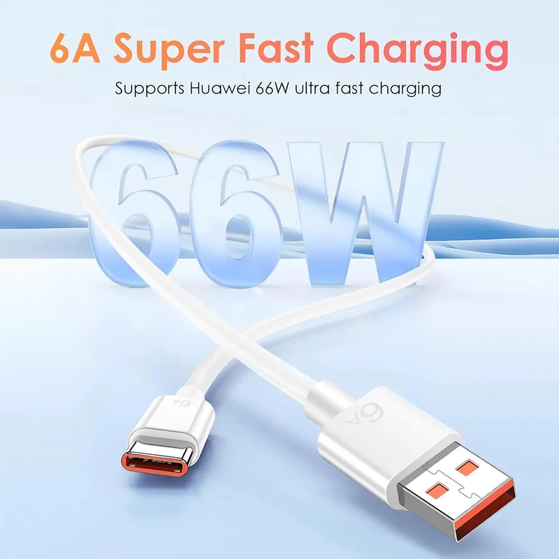 6A 66W Super Fast EU Charger For Huawei Mate 50 60 P60 Nova 12 13 Honor 200 400 Magic 4 5 6 7 Pro Type C USB Quick Charge Cable