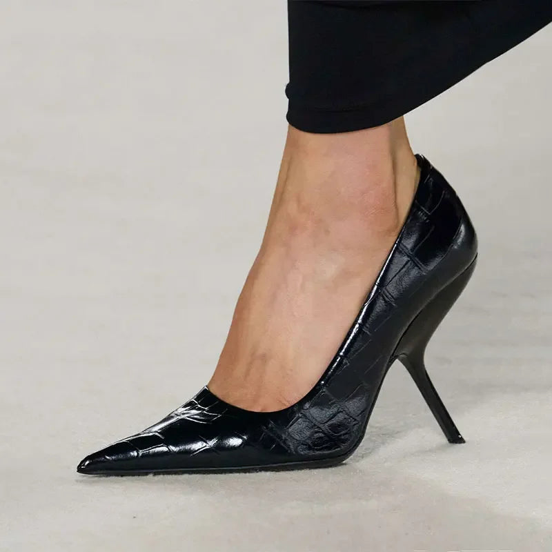 SLSHLYJ Fashion Show Silvery 9cm High Heel Spring Autumn New Irregular Heels Black Red Pointed Sexy Women's Single Shoes Size 43