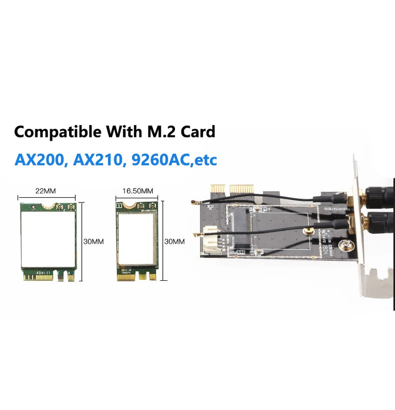 M.2 To PCI Express Wireless Adapter Converter with 6DBi 2x Antenna NGFF M.2 WiFi Bluetooth Card For AX210 - Visuel 5 | SAMAG