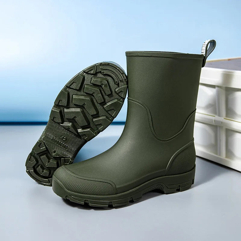 Thick-soled wear-resistant rubber shoes for men and women, mid-calf waterproof anti-slip fishing construction site rain boots