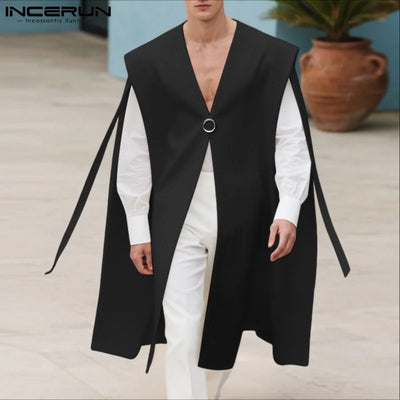 INCERUN Men Vests Cloak Solid Color Oversize V Neck One | SAMAG