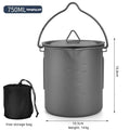 Titanium Camping Cookware Set with Folding Mug (420ml/750ml) and 750ml Pot, Lightweight Portable Outdoor Kit for Hiking Backpack