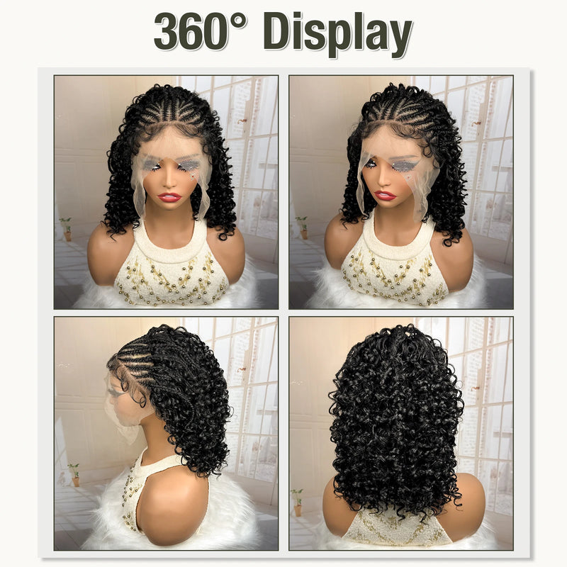 16inch African Braided Hair Wigs Synthetic 13x4 Lace Frontal Cornrow Braids Wig Short Braiding Wig  for Black Women