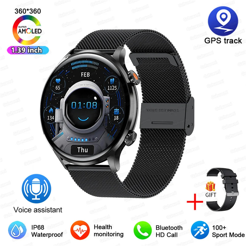 2026 New Smartwatch Women AMOLED HD Screen Always On Display Bluetooth Call IP68 Waterproof GPS Smart Men Watch For Android ios