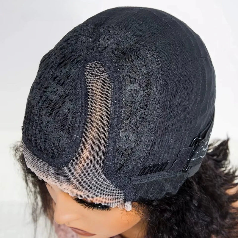 Kinky Straight Bob Side Part Human Hair Lace Wig Pre Plucked 14inches Natural Hairline Wig Natural Black Glueless Human Wigs