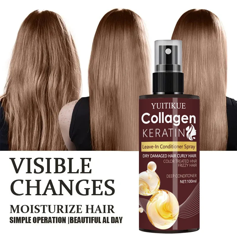 YUITIKUE Collagen & Keratin Leave-In Conditioner | Hydrating & Detangling Spray, For All Hair Types 100ml