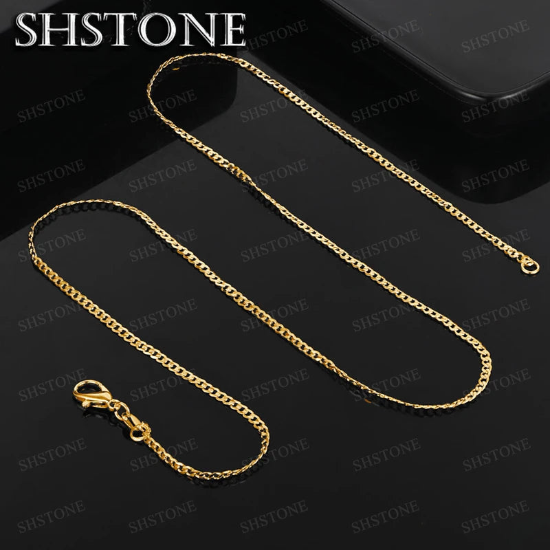 18K Gold 2MM Flat Necklace Chain for Women Men Fashion Wedding Party Jewelry Gift