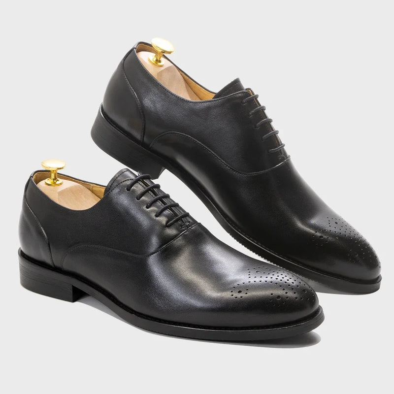 Men's Classic Italian Style Genuine Leather Oxfords Dress Shoes Lace-Up Black/Brown Business Office Wedding Formal Footwear
