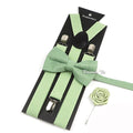 Novalty Sage Green Suspender Bowtie Set For Men Women Kids Romatic Wedding Party Elastic Y-back Straps Pants Shirt Accessory