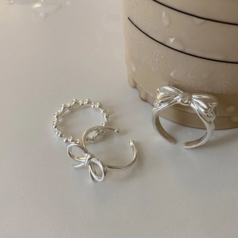 VENTFILLE 925 Sterling Silver Bow Tie Open Finger Ring For Women Gift Cute Design Fashion Jewelry Gift Wholesale