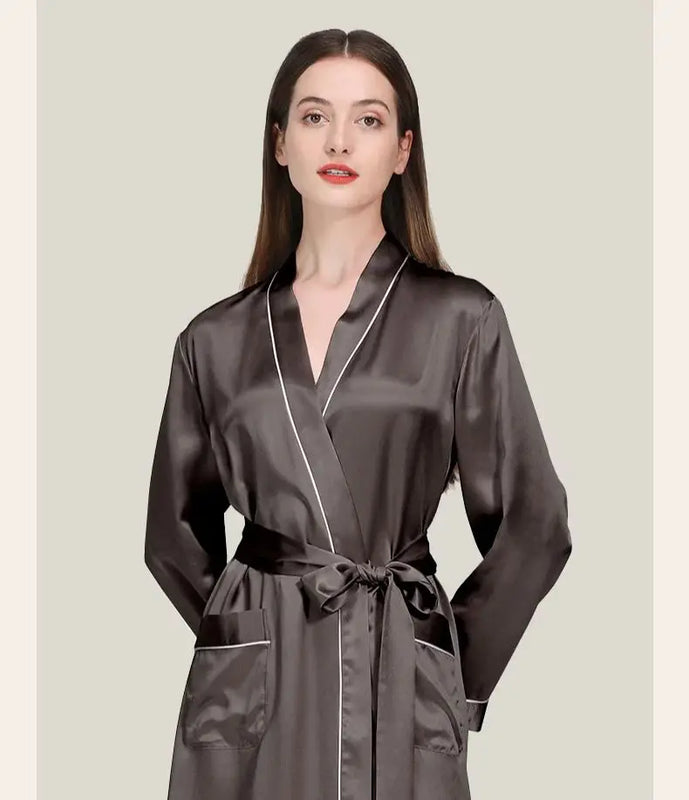 Birdtree 22 Momme 100%Pure  Silk Long Robe for Women Silky Sleepwear Ladies Elegant Nightgown Natural Pajamas P3D047QM