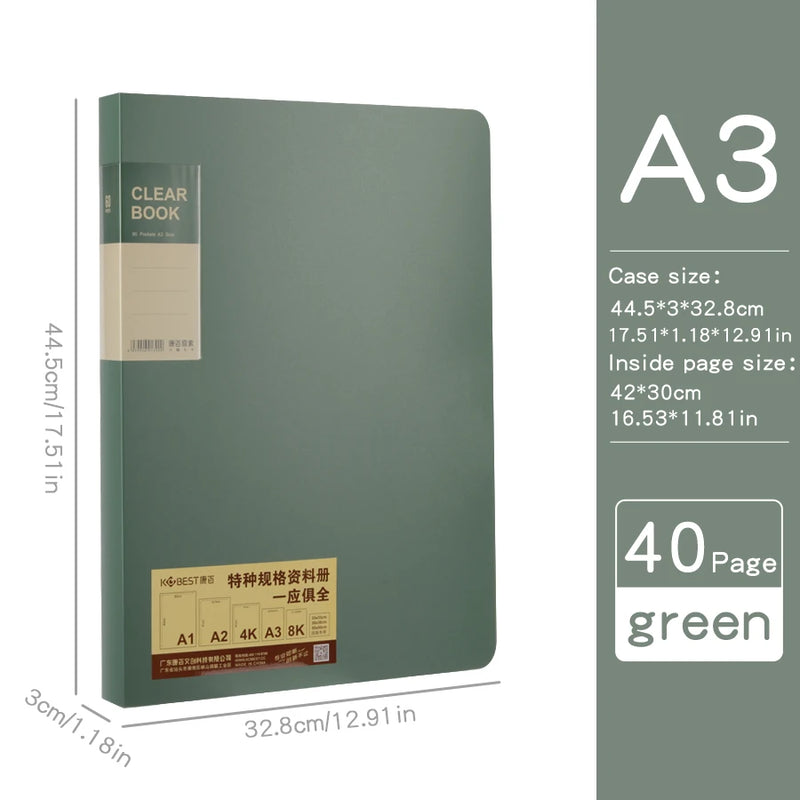 Thickened Light Retro Color A3 Document Folder Multi-color Matte Office Student 8K Large Portfolio Sketch Folder for Drawings
