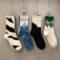 Fashion A/B Style Men Socks Asymmetrical Pattern Street Hip Hop Skateboard Man Cotton Sock Breathable Harajuku Calcetines Hombre