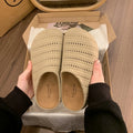 Summer Fashion Knitted Hollow Out Women Closed Toe Slip On Platform Clogs Mules Slides Breathable Casual Outdoor Shoes for Women