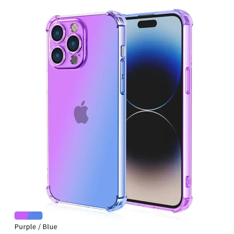 Gradient Airbag TPU Case For iPhone 16e 15 Pro Max 14 13 12 Mini 11 XR XS SE 8 7 Plus Cover Shockproof Fundas Coque Shell Capa