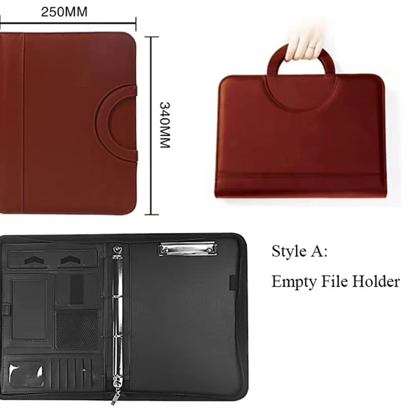 A4 Portable File Folder with Calculator Binder Organizer Manager Office Document Pad Briefcase PU Leather Padfolio Bag Customize