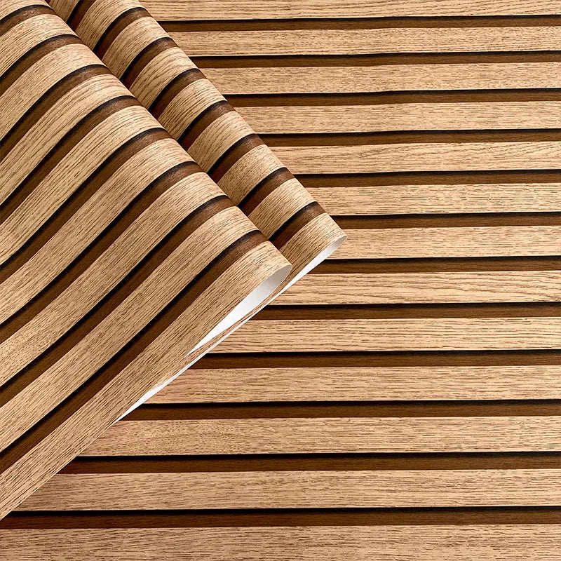 3D Wood Stripes Waterproof Wall Sticker Continuous Retro Wallpaper Self Adhesive Waterproof WallcoveringLiving Room Wall Decor