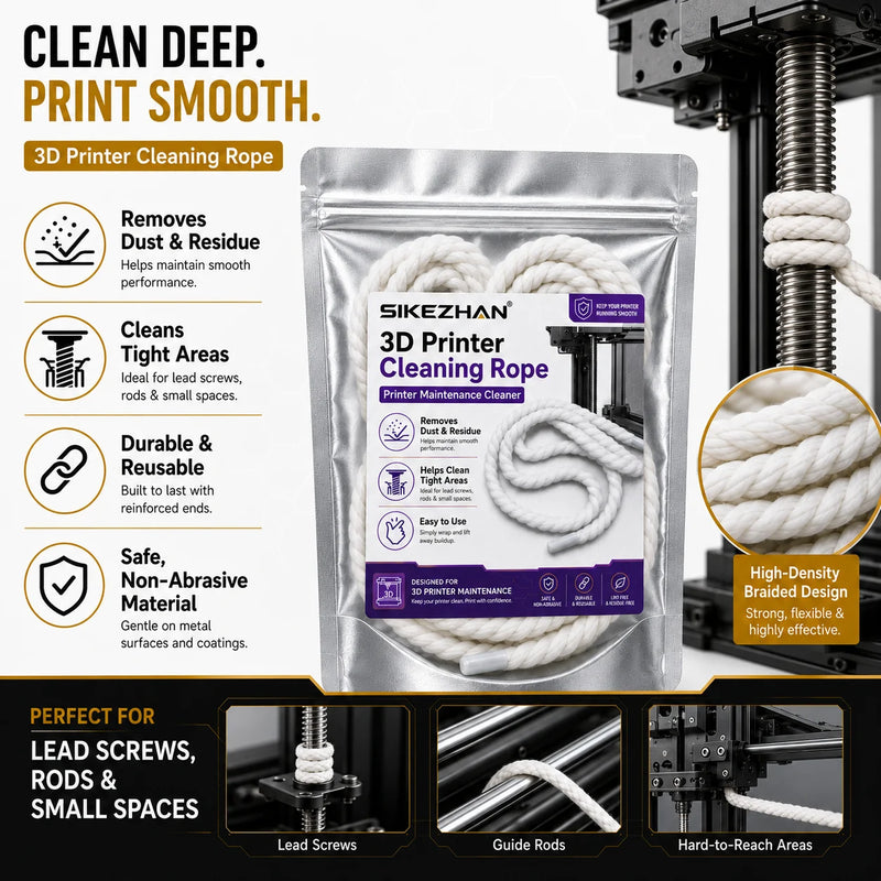 Premium 3D Printer Guide Rail Cleaning Rope, Lint-Free Cotton Thread Cord for Lead Screws Smooth Rods Axis Maintenance Device