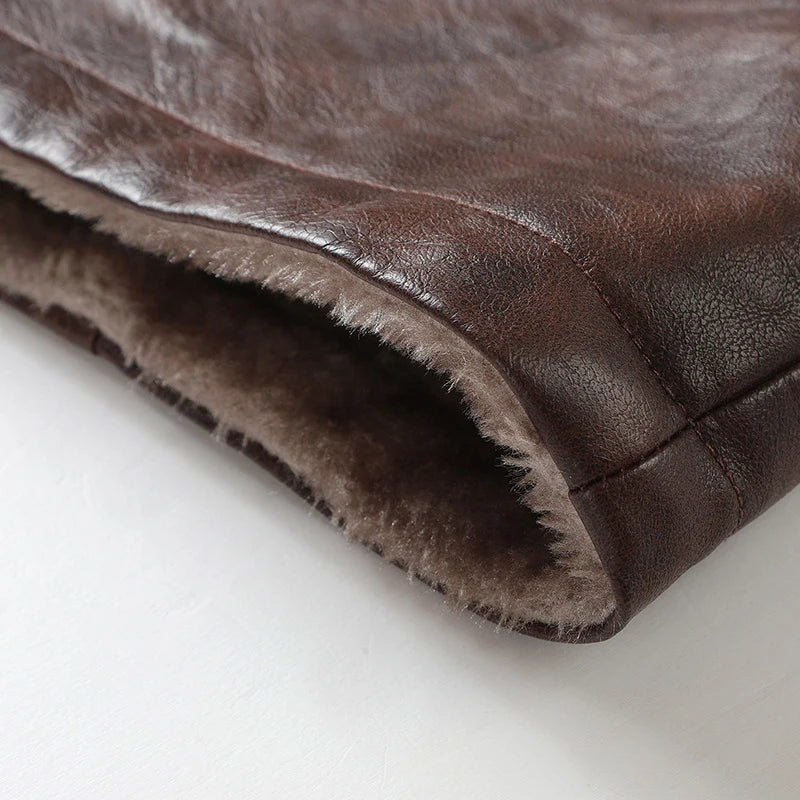 Winter Men's Thick PU Leather Jacket Coat Long Outwear Fur Turn Down Collar Fashion Male Clothes Vintage Leather Jackets MY916
