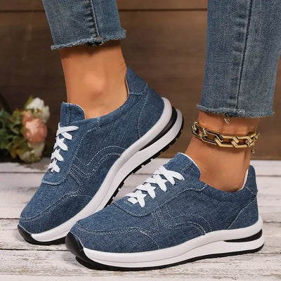 Women's Sneakers Blue Denim Casual Shoes Outdoor Lace Up | SAMAG
