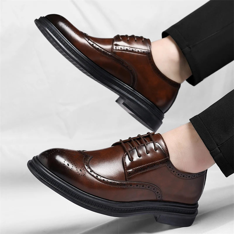Men's Brogue Leather Shoes Fashionable Comfortable Business Formal Retro Derby Shoes UK Style Carved Floral Design-sjx26