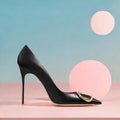HLTINO Fashion Black Matte Finish High Heels with Buckle Women Classic Pumps Sexy Dress Shoes Party Stilettos for Spring Summer