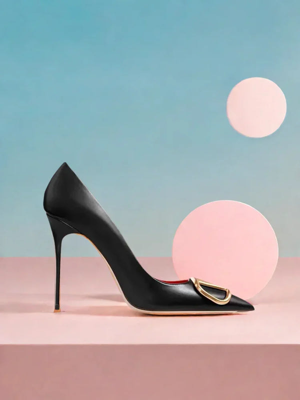 HLTINO Fashion Black Matte Finish High Heels with Buckle Women Classic Pumps Sexy Dress Shoes Party Stilettos for Spring Summer