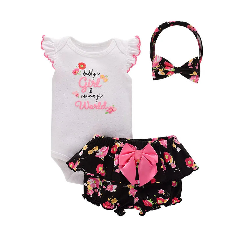 0 to12M 3-Pack Bodysuits Sets For Girls Newborn Short Sleeve Rompers Cotton Clothes Infants Summer One Piece Costume Bebe Outfit