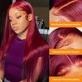 99J Straight Human Hair Wigs 13x6 HD Lace Frontal Wig Burgundy Human Hair Wig 13x4 HD Lace 220 Density Human Hair Wigs For Women