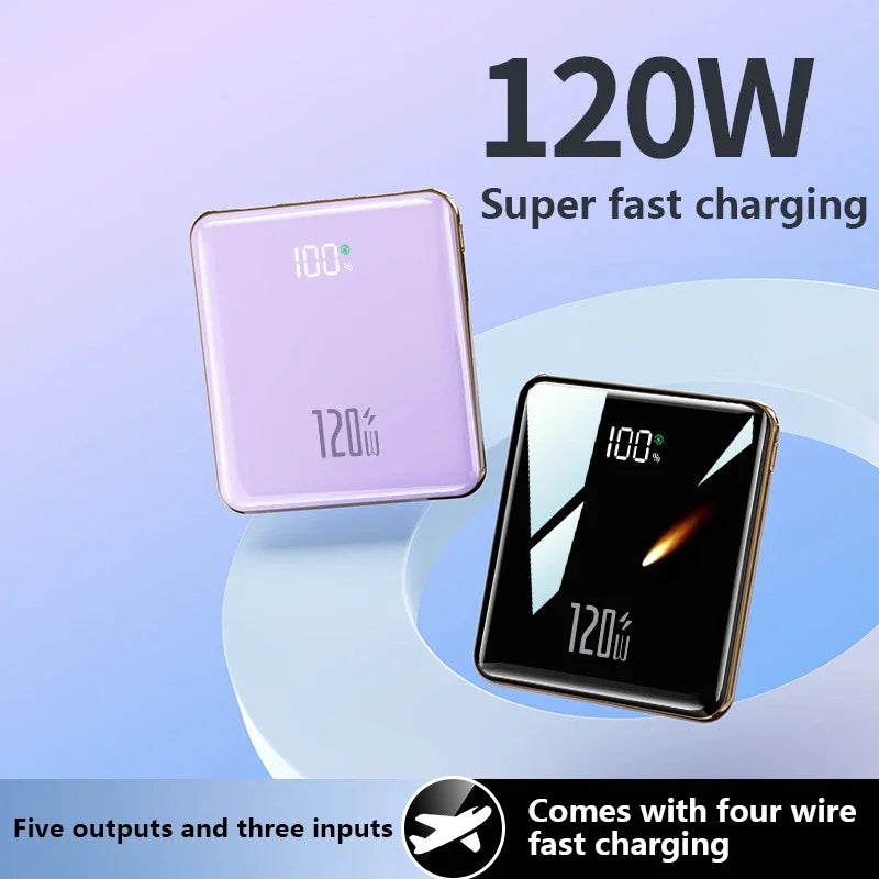 Lenovo New 500000mAh Mini Power Bank Built-in 4 Cables Large Capacity Super Fast Charging External Battery for IPhone Samsung