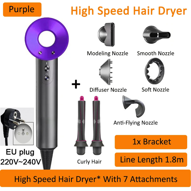 7 in 1 Hair Dryer Professional with Cold Hot Air Functionality Negative Lon Blow Quick Dry Leafless Salon Home Hairdryer