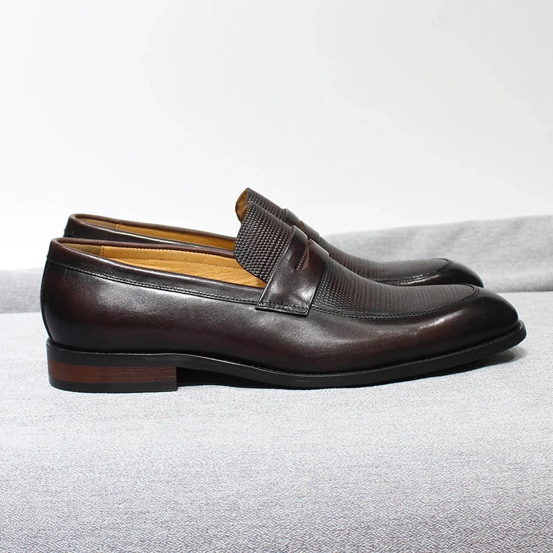 Luxury Genuine Leather Men's Penny Loafers Italian Slip-On Office Business Dress Shoes for Men Wedding Party Loafer Footwear