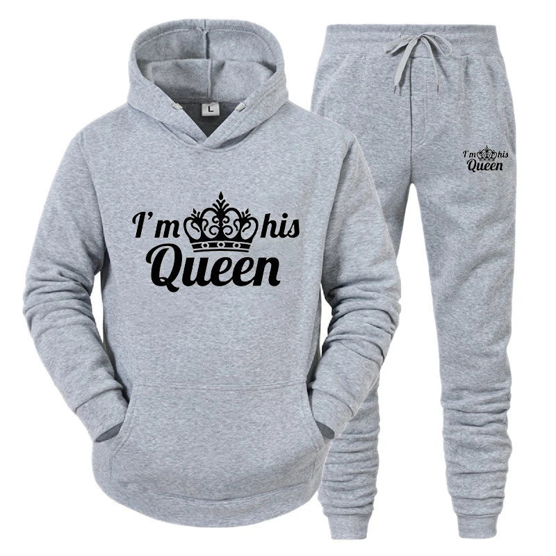 Lover Tracksuit Hoodies Printing QUEEN KING Couple Sweatshirt Plus Size Hooded Clothes Women Two Piece Set - View 15 | SAMAG