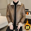 Winter Fur Leather Jacket Men Lapel Motorcycle Jacket Plus Velvet Padded Warm Casual Streetwear Social Coat Men Clothing