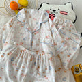 Cartoon Hello Kitty Summer Cardigan Lapel Women's Pajama Set Cloud Cotton Cute Printed Casual Loungewear Three-piece Set