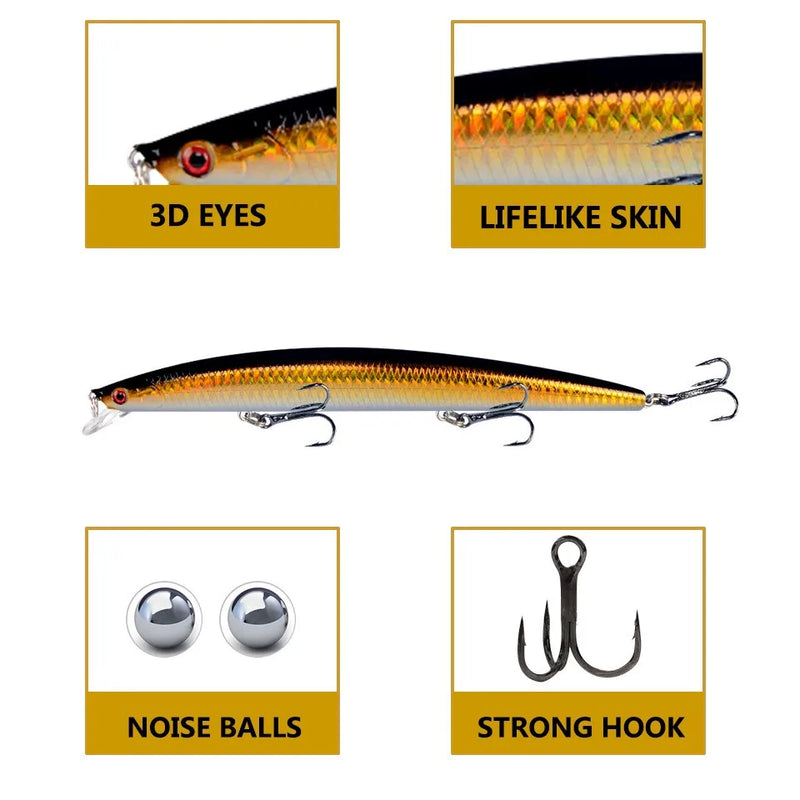 Long Minnow Fishing Lures Hard Bait Plastic Artificial | SAMAG