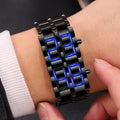 Relógio de pulso digital Lava masculino, metal completo preto, display LED azul, presentes para homem - Visuel 5 | SAMAG