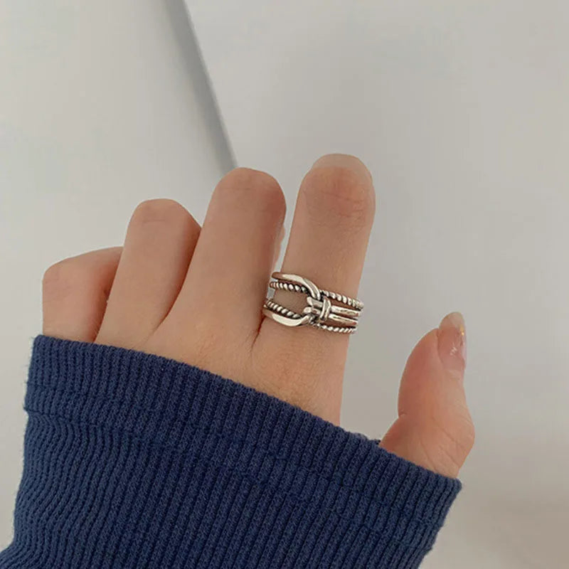 VENTFILLE 925 Sterling Silver Ring for Women Girl Gift Retro Open Trend Unique Design Geometric Asymmetric Jewelry Dropship
