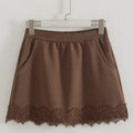 Brown Sweatshirts And Skirt Sets Ladies Elegant Officewear Skirt Suit With Lace 2 Pieces Hoodie Set With Skirt Women Autumn