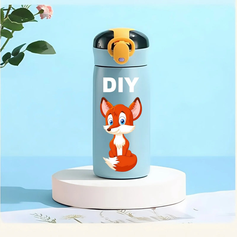 DIY 460ml Portable Kids Thermos Mug With Straw Stainless Steels Cartoon Vacuum Flasks Cute Thermal Water Bottle Customize logo
