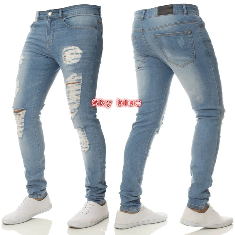 Mbroidery Skinny Ripped Jeans Men Cotton Stretchy Hole | SAMAG