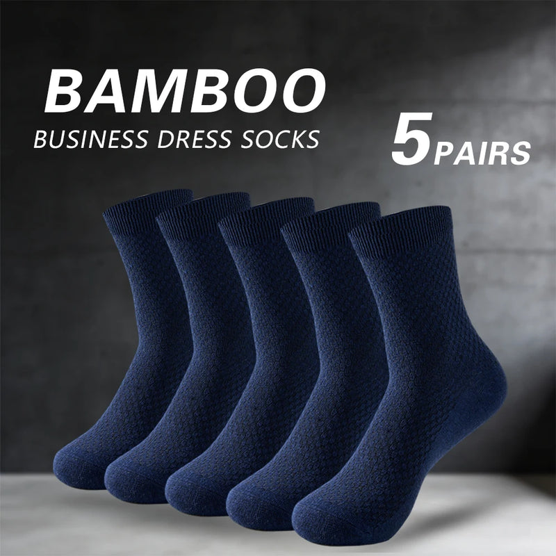 5 Pairs Bamboo Fiber Men's Socks Classic Business Crew | SAMAG