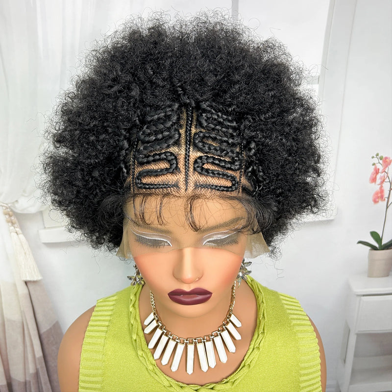 13x6 Lace Front Braids Wig with Baby Hair Synthetic Afro Curly Cornrow Braided Short Wigs for Black Women Natural Lace Bob Wigs