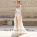 Elegant Boat Neck One Shoulder Wedding Dress Boho Chiffon - View 3 | SAMAG