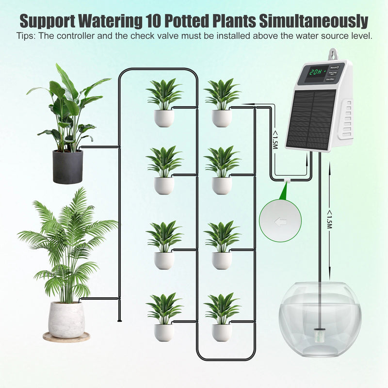 Upgraded Solar Drip Irrigation System Automatic Watering Plants Supplies for Home and Garden Balcony Greenhouse Hanging Plants