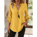 Women's Spring and Summer Fashion Loose Casual Shirt  Retro V-Neck Solid Color Blouse  Elegant Top for Young Women