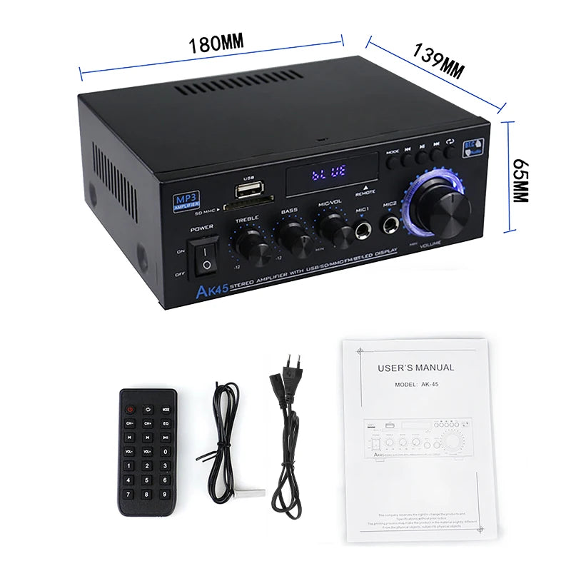 AK35/AK45 800W Home Power Amplifier 2 Channel Bluetooth 5.0 Mini Hifi Digital Stereo Sound Amplifier Support FM USB SD Mic input