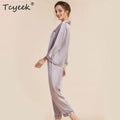 Tcyeek, 100%Real Silk Casual Pajamas Set, Women Long Sleeve Top Pants, Solid Home Clothing Set, 2024 Summer Autumn S48024QC
